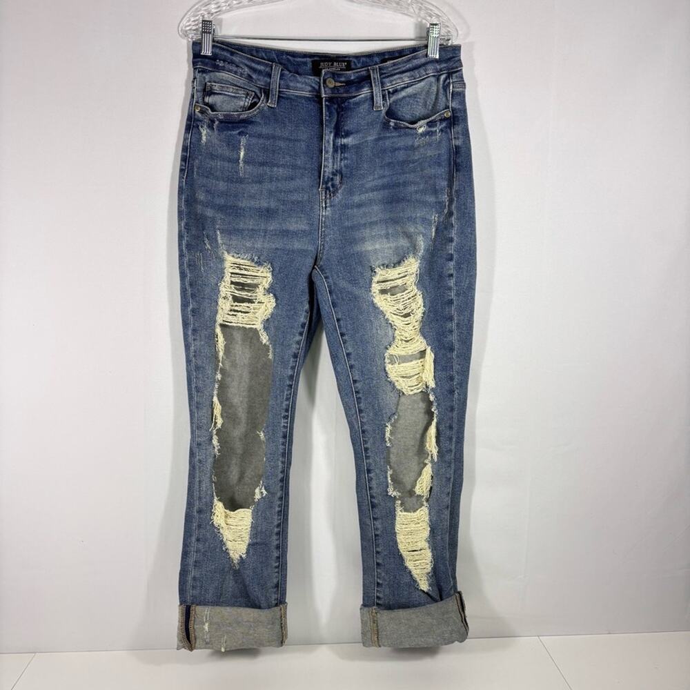 Judy Blue Classic Denim Destroyed Distressed Straight Jeans Size 13/31 T3